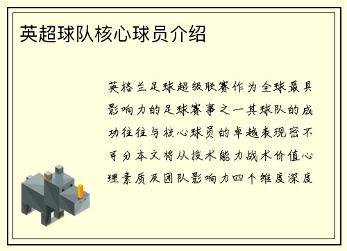 英超球队核心球员介绍